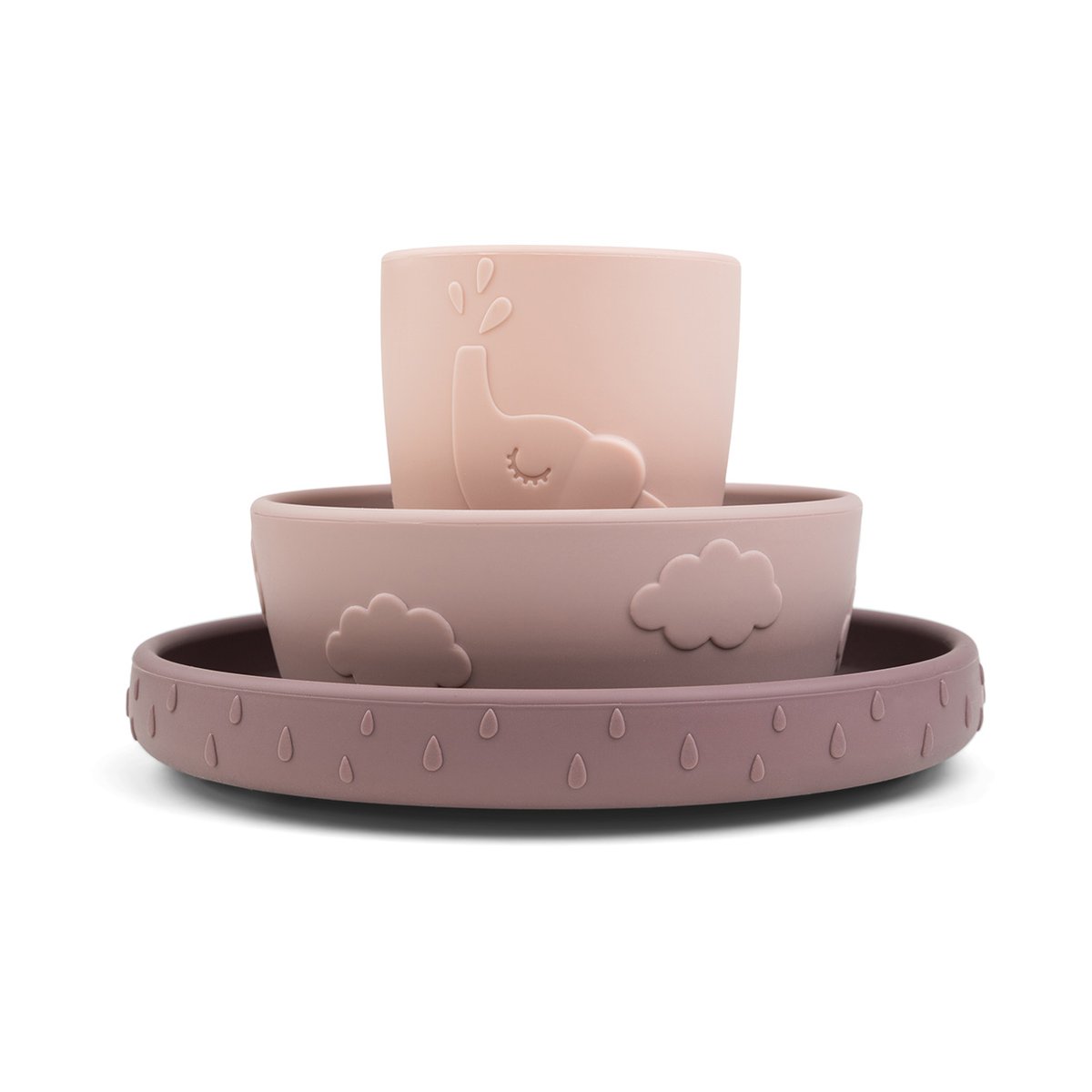 Done by deer Deer Friends Stick&Stay Kindergeschirr 3-Teile-Set Powder