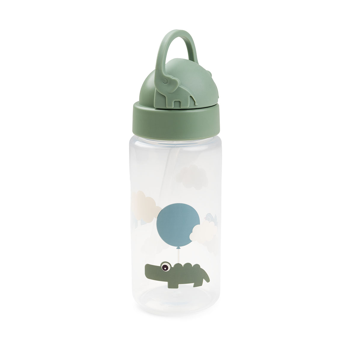 Done by deer Happy Clouds Flasche mit Strohhalm Green