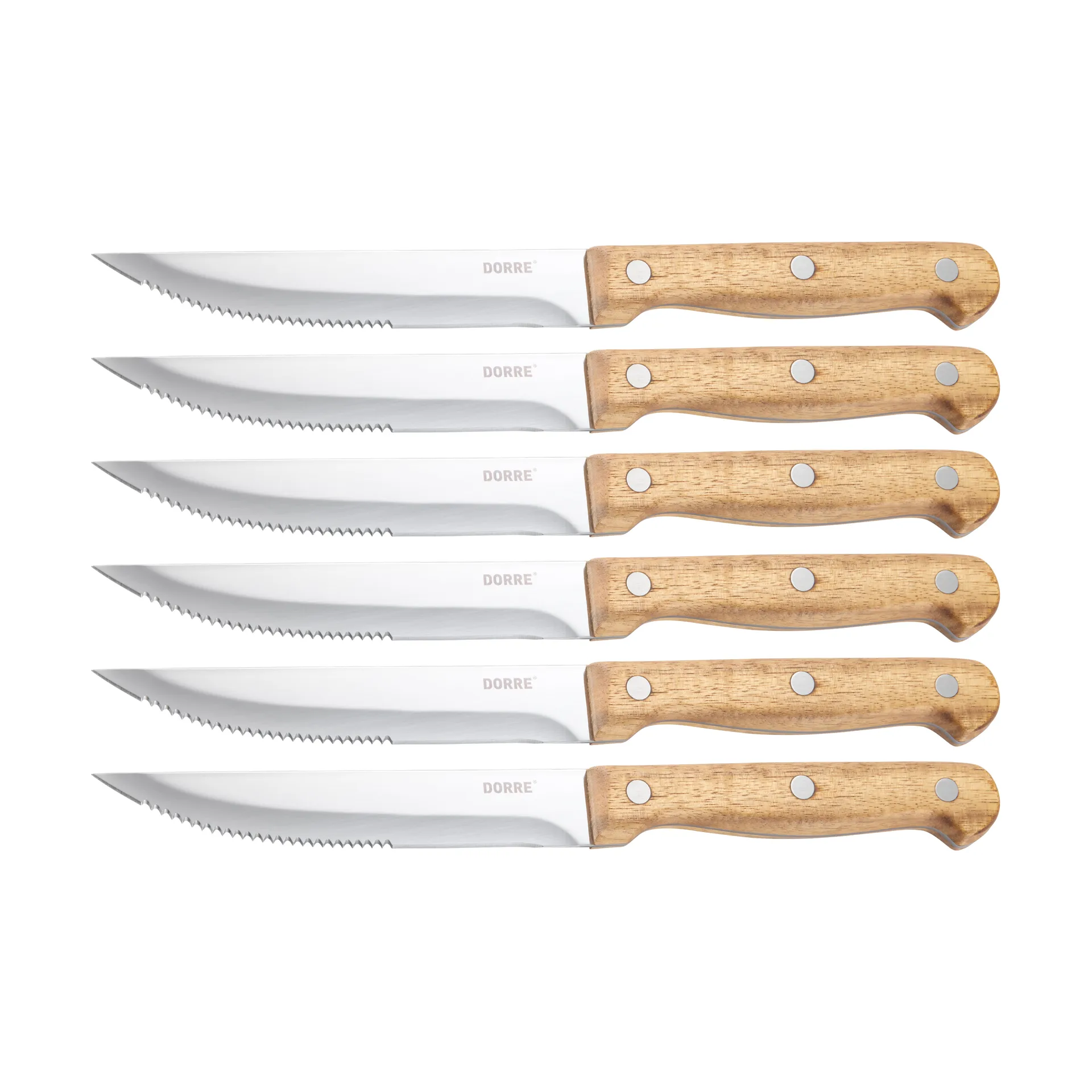 BBQ Steakmesser, Edelstahl, 6-teilig, Akazien-Holzbox, 22,5×2 cm Dorre