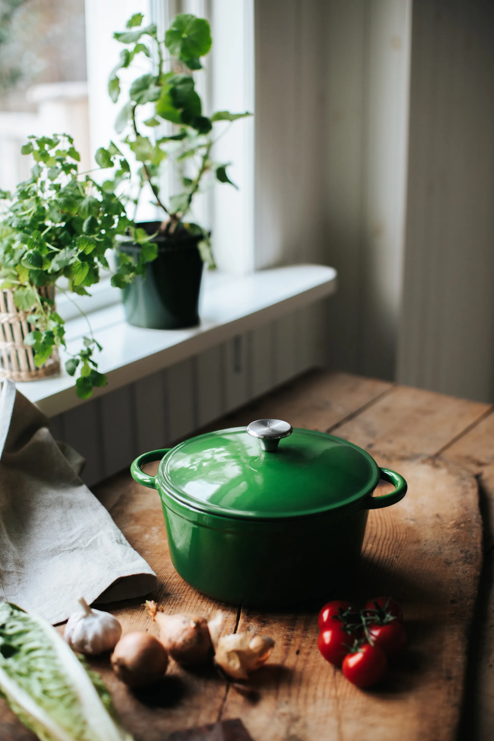Gretl Gusseisenbräter rund Knopf Edelstahl 4 l, Grün Dorre
