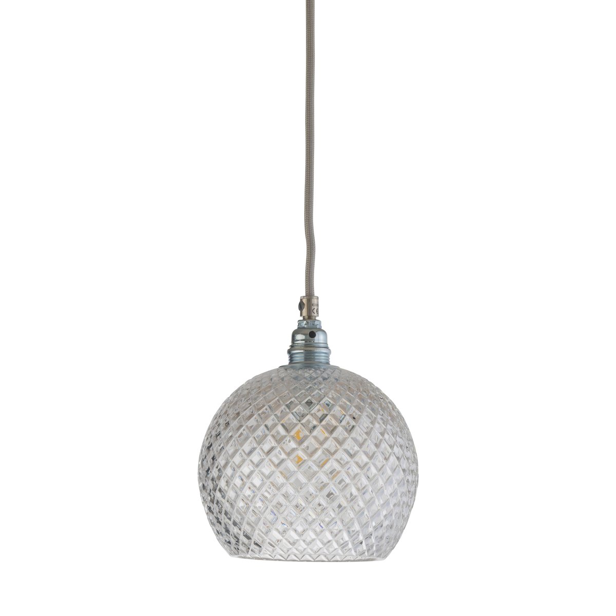 EBB & FLOW Rowan Pendelleuchte Chrystal Ø 15,5cm Klein kariert - Kabel in Silber-Look