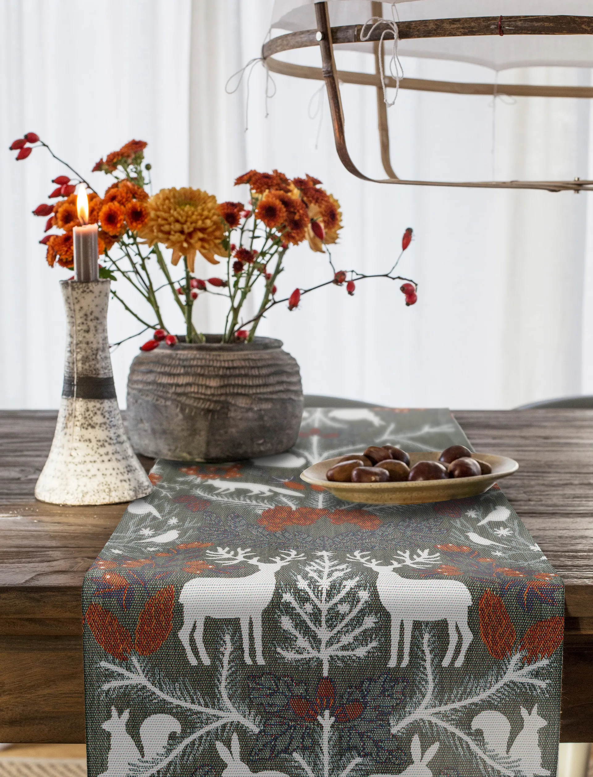 Hjortnäs Tischläufer 35x120 cm, Grau Ekelund Linneväveri