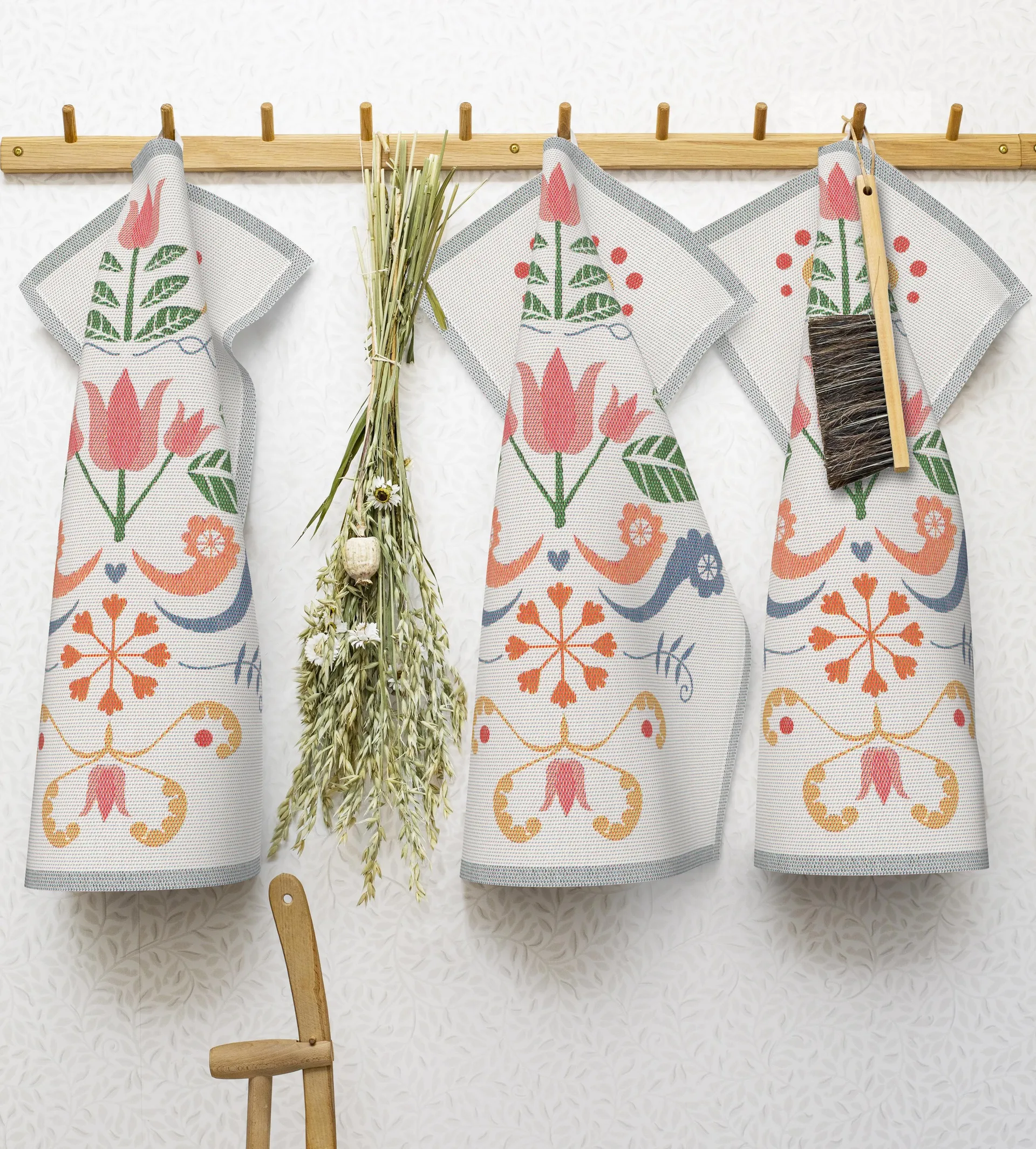 Lindas tulpan Geschirrtuch 40x60 cm, Rosa-Grau Ekelund Linneväveri