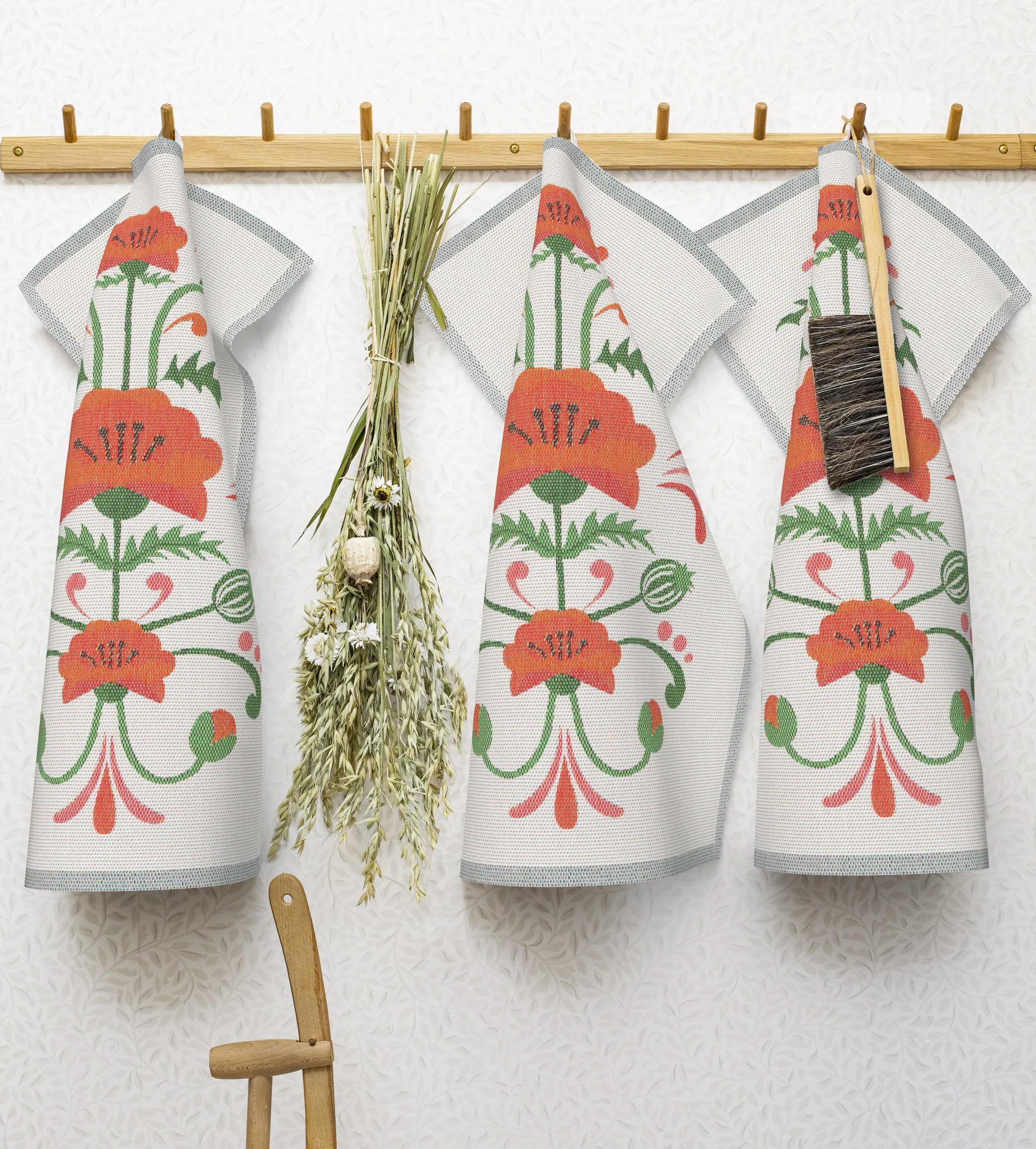 Lindas vallmo Geschirrtuch 40x60 cm, Orange-Grau Ekelund Linneväveri