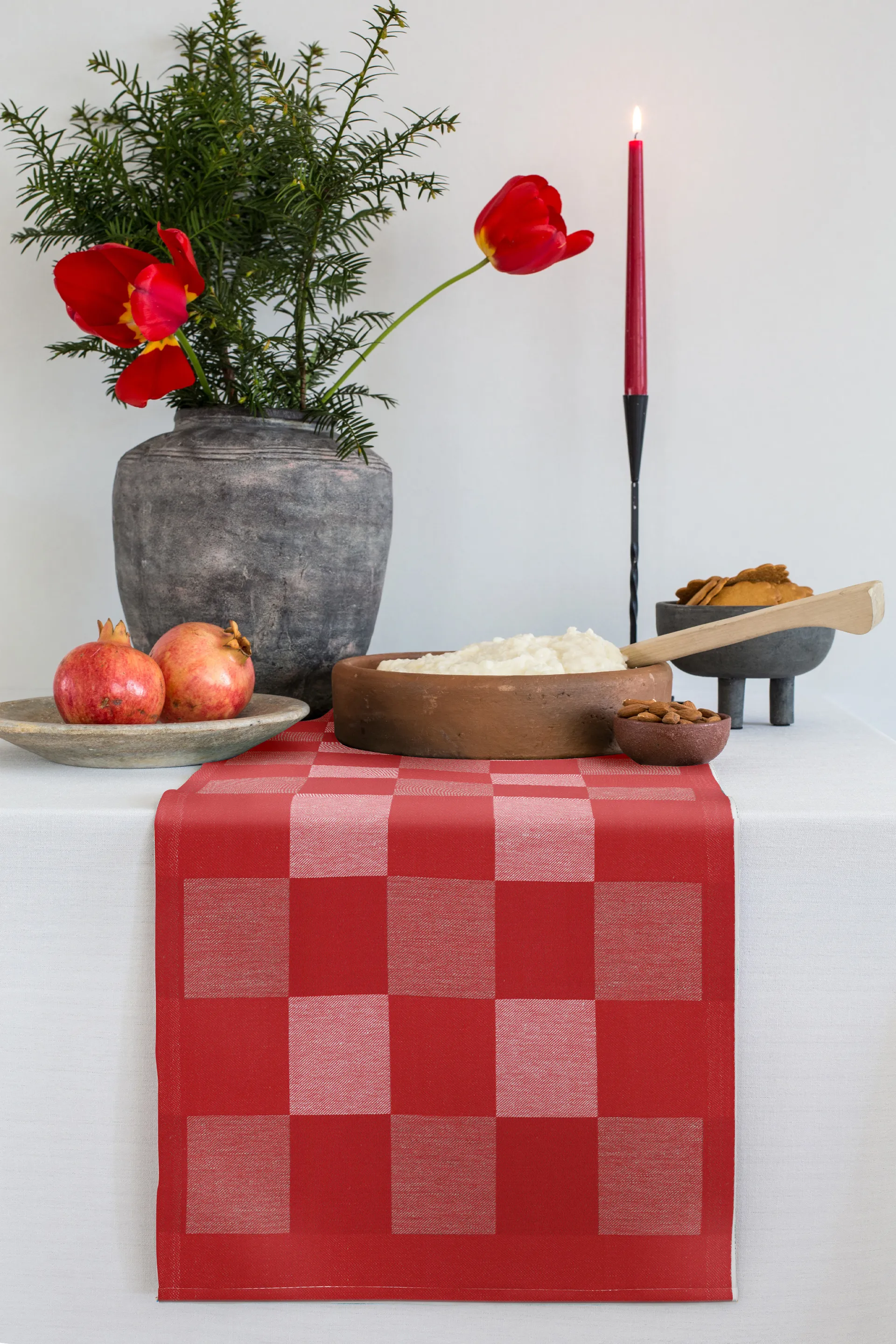 Schack Tischläufer rot, 35 x 110cm Ekelund Linneväveri