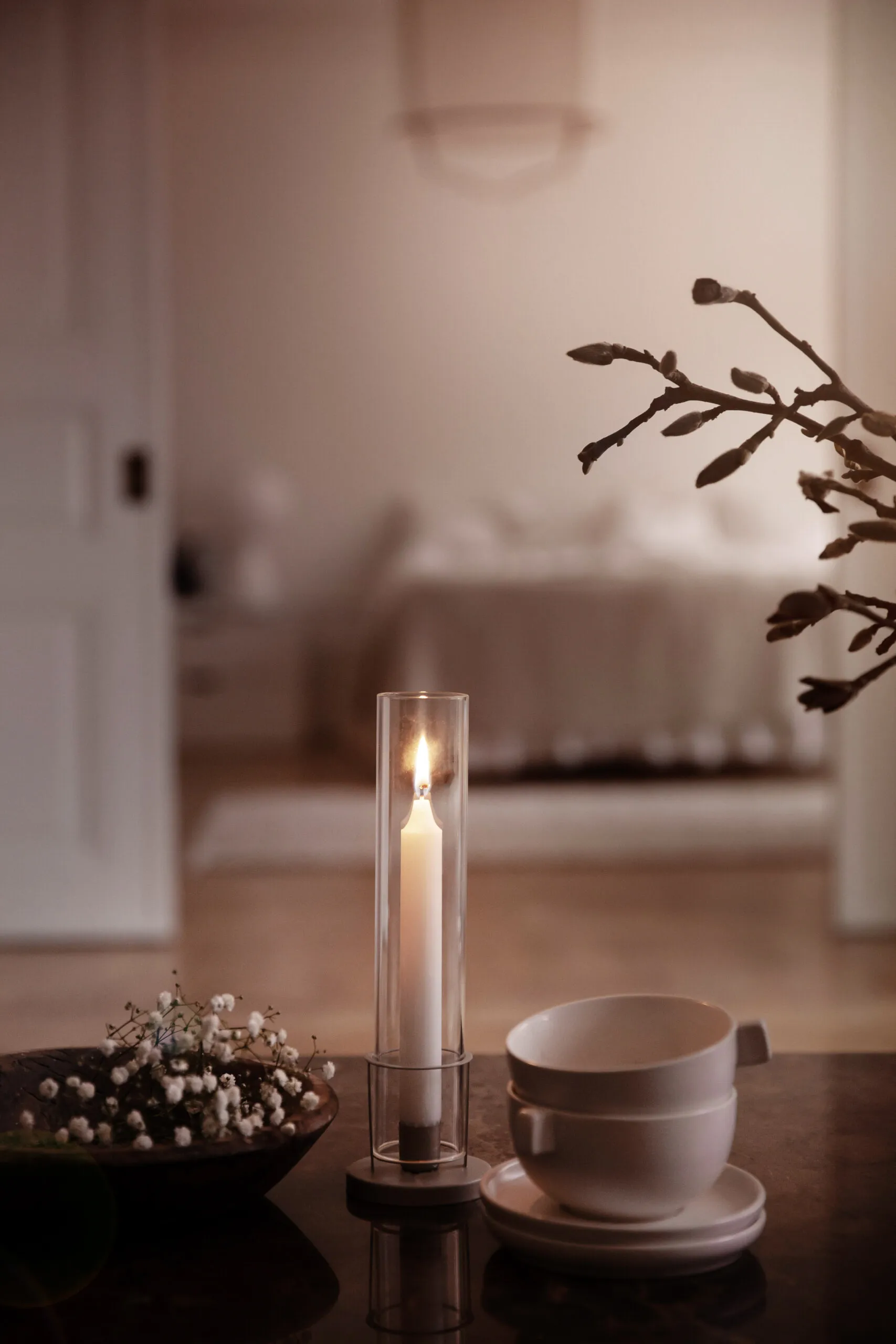 Ernst Kerzenhalter smal Glaszylinder, Beige ERNST