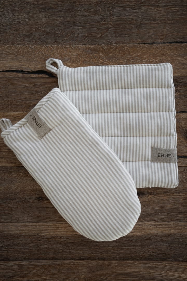 Ernst Topflappen gestreift, Beige-weiß gestreift ERNST