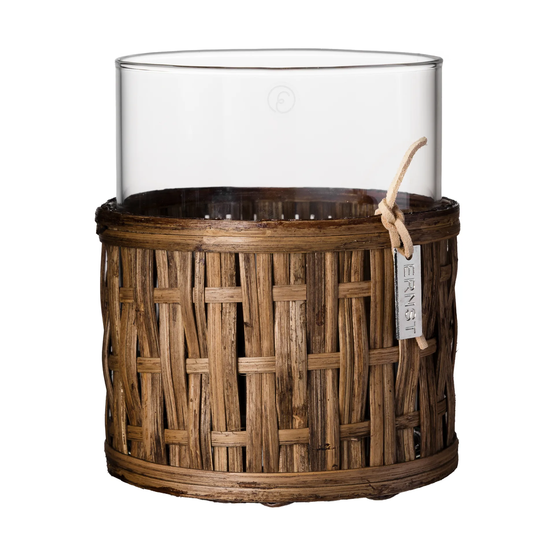 Ernst Vase/Windlicht im Korb, Dunkelbraun, Ø10x12 cm ERNST