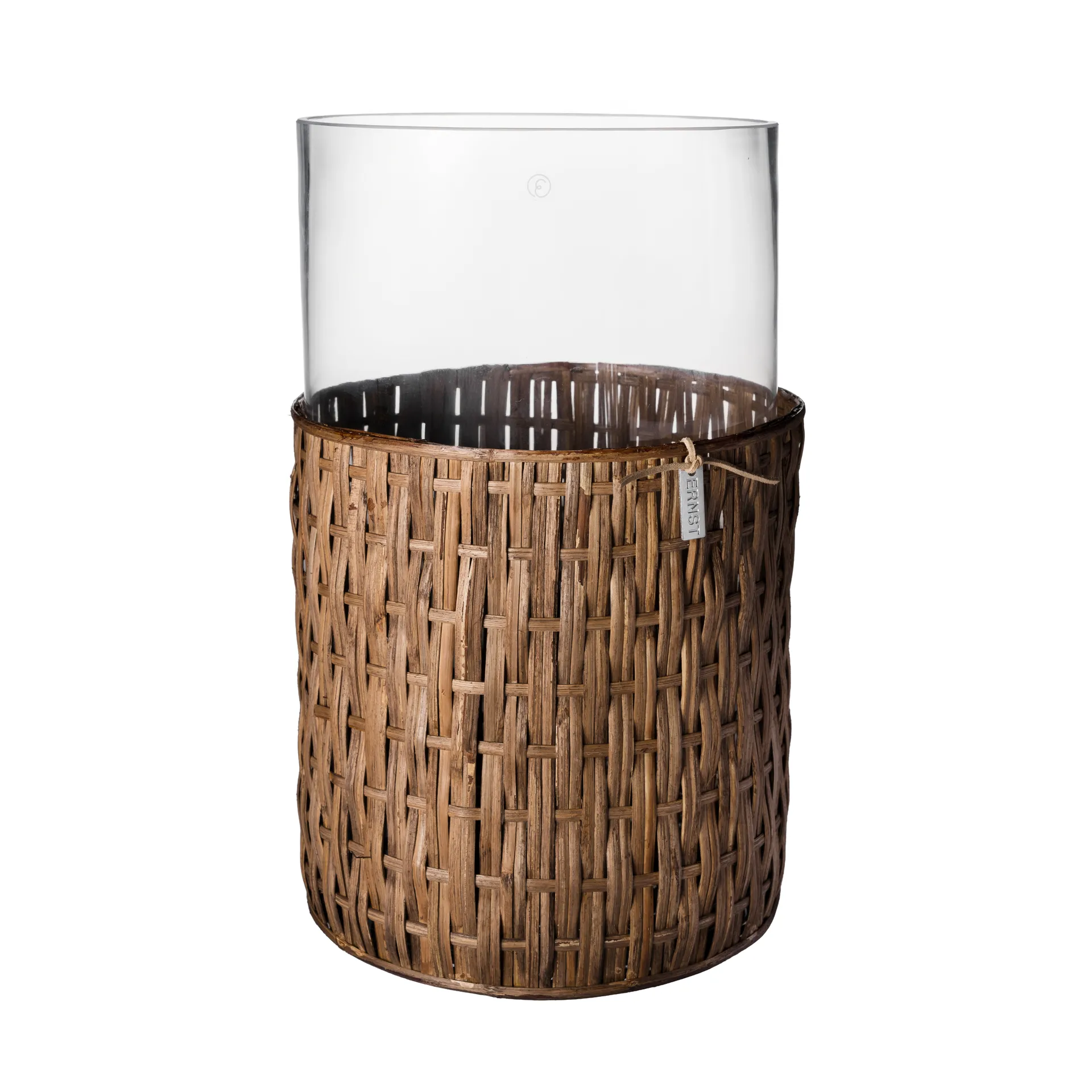 Ernst Vase/Windlicht im Korb, Dunkelbraun, Ø18×30 cm ERNST