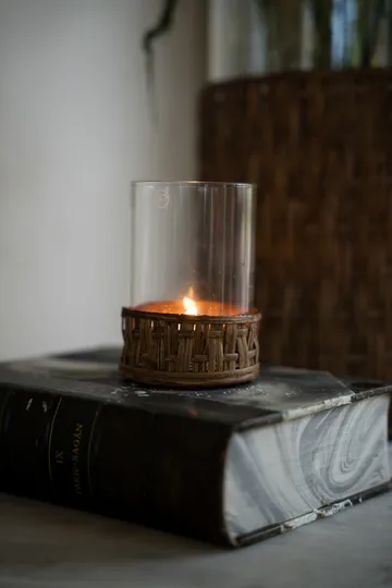 Ernst Vase/Windlicht im Korb - Dunkelbraun, Ø7x8,5 cm - ERNST