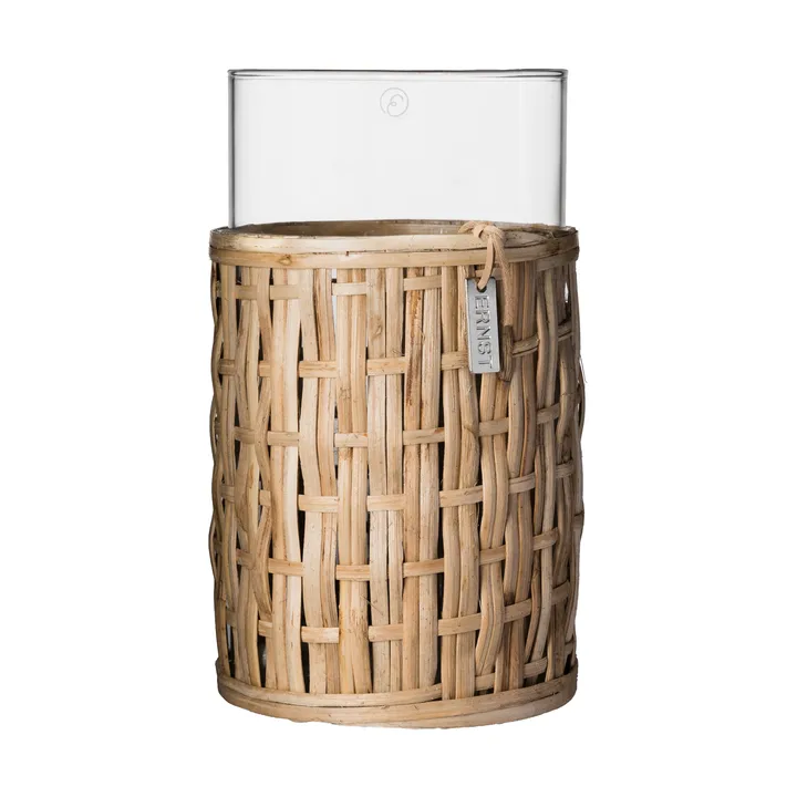 Ernst Vase/Windlicht im Korb - Natur, Ø10x18 cm - ERNST