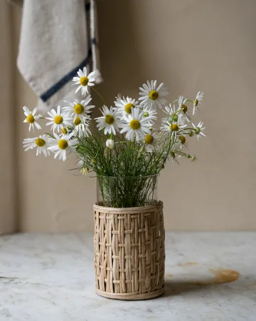 Ernst Vase/Windlicht im Korb - Natur, Ø10x18 cm - ERNST