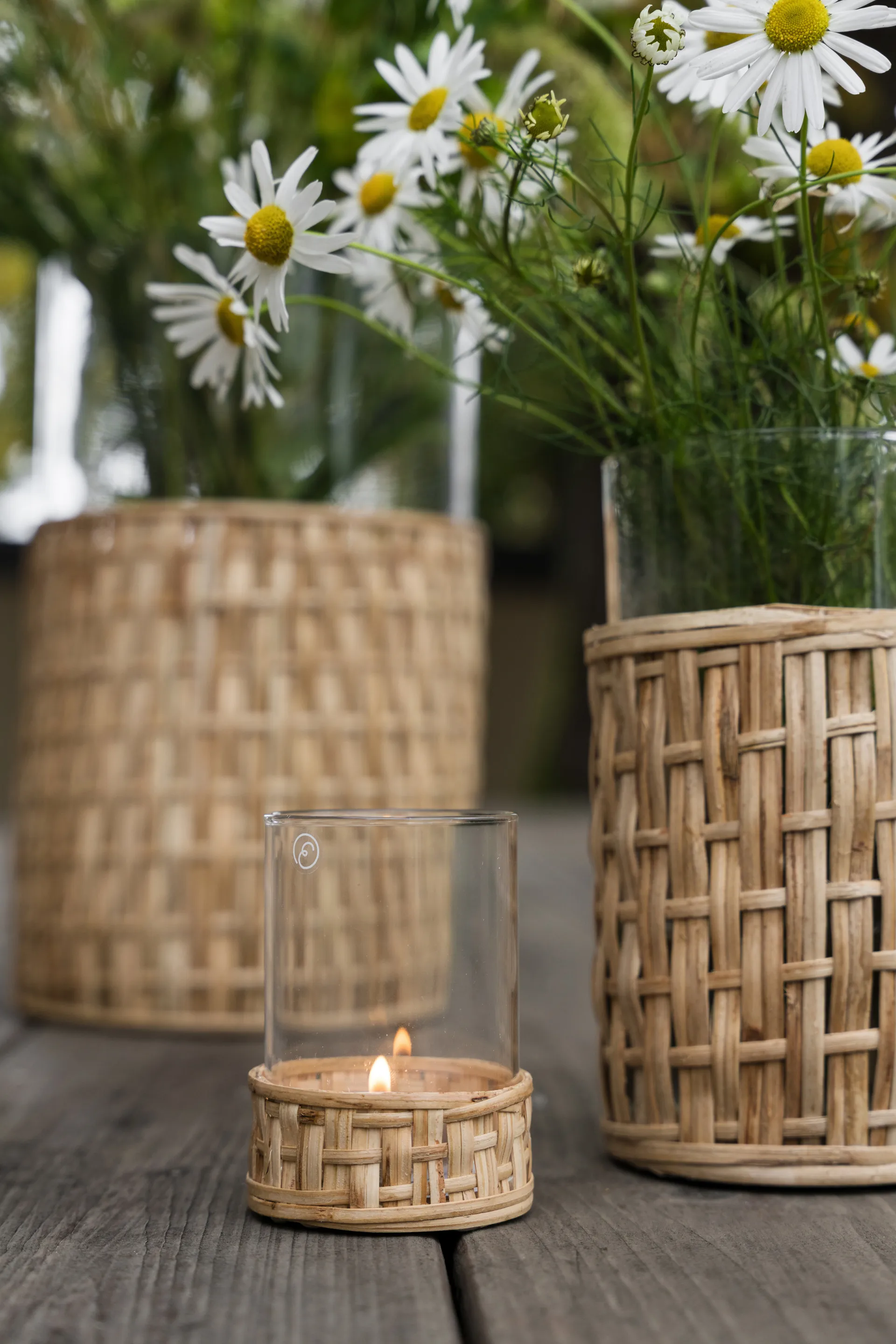 Ernst Vase/Windlicht im Korb, Natur, Ø7x8,5 cm ERNST
