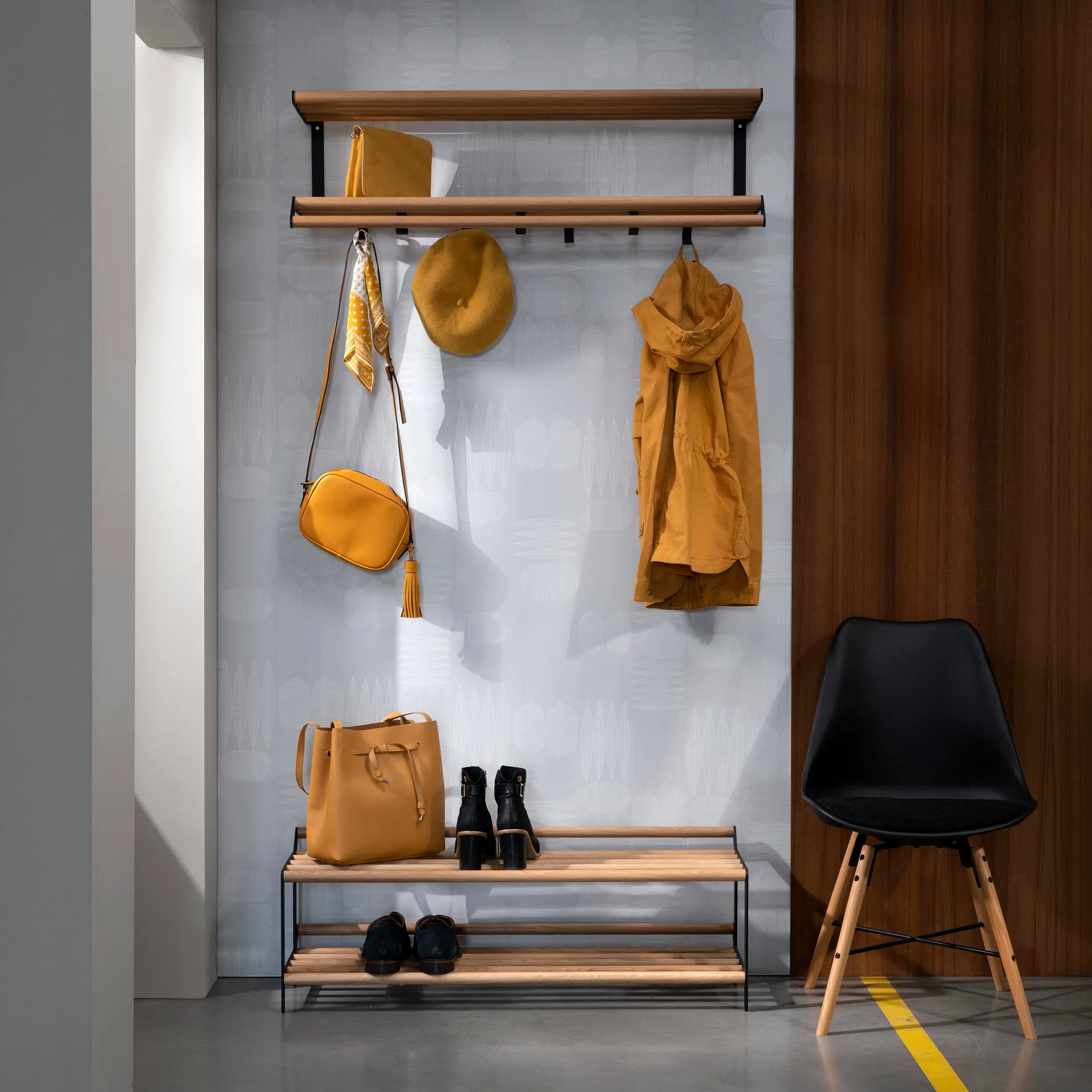 Tamburin Schuhregal 100cm, Eiche-schwarz Essem Design