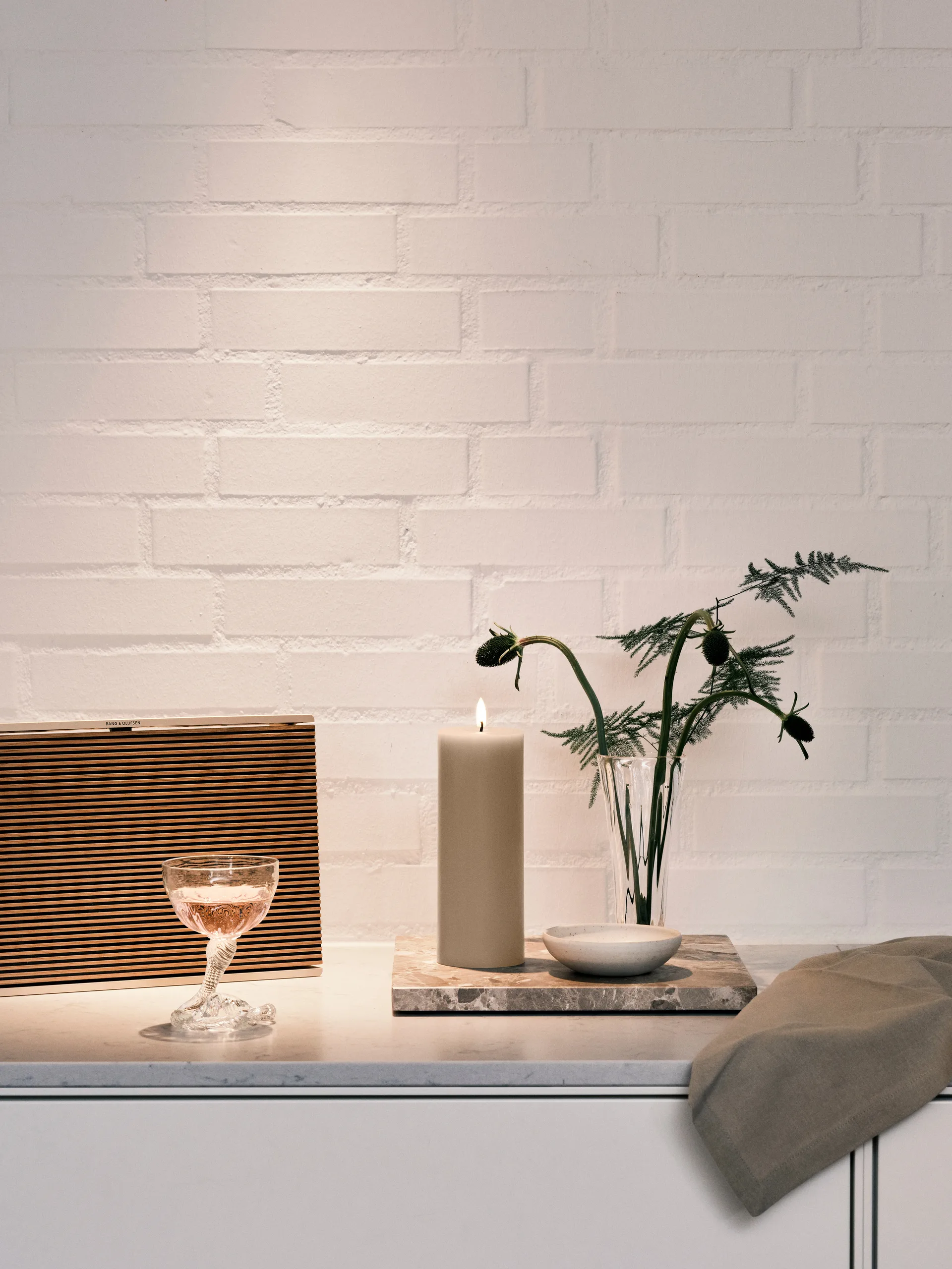 ester & erik Blockkerze LED, 22 Linen Grey, 20cm ester & erik