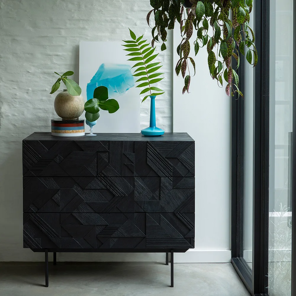 Graphic Kommode 87x100 cm, Schwarzes Teak Ethnicraft