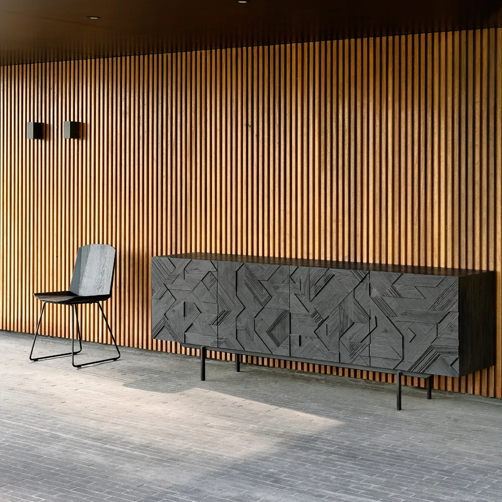 Graphic Siteboard, Teak schwarz 3-türig Ethnicraft