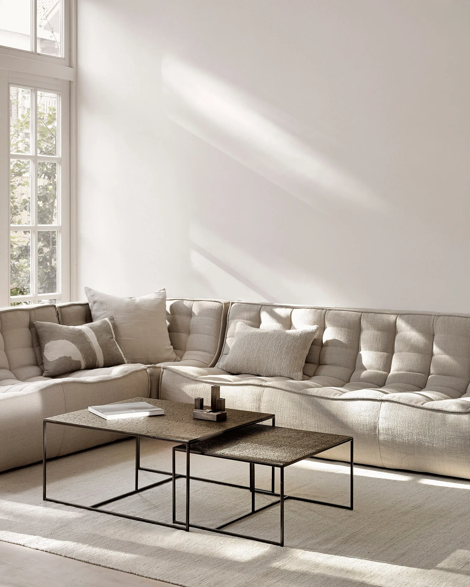 N701 Modul-Ecksofa mit abgerundeter Ecke, Stoff Beige, 301x171 cm,  Ethnicraft