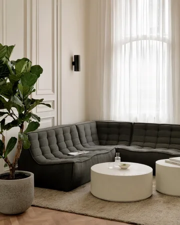 N701 Modularecksofa mit abgerundeter Ecke, Stoff Moss Eco, 330x260 cm - Ethnicraft