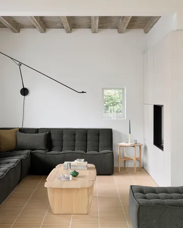 N701 Modularecksofa mit abgerundeter Ecke, Stoff Moss Eco, 330x260 cm - Ethnicraft