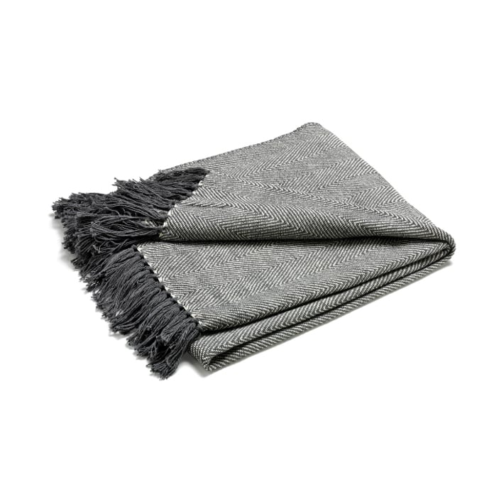 Etol Design Fishbone Plaid Grau | Skandinavisches Design | Baumwolldecken | Grau