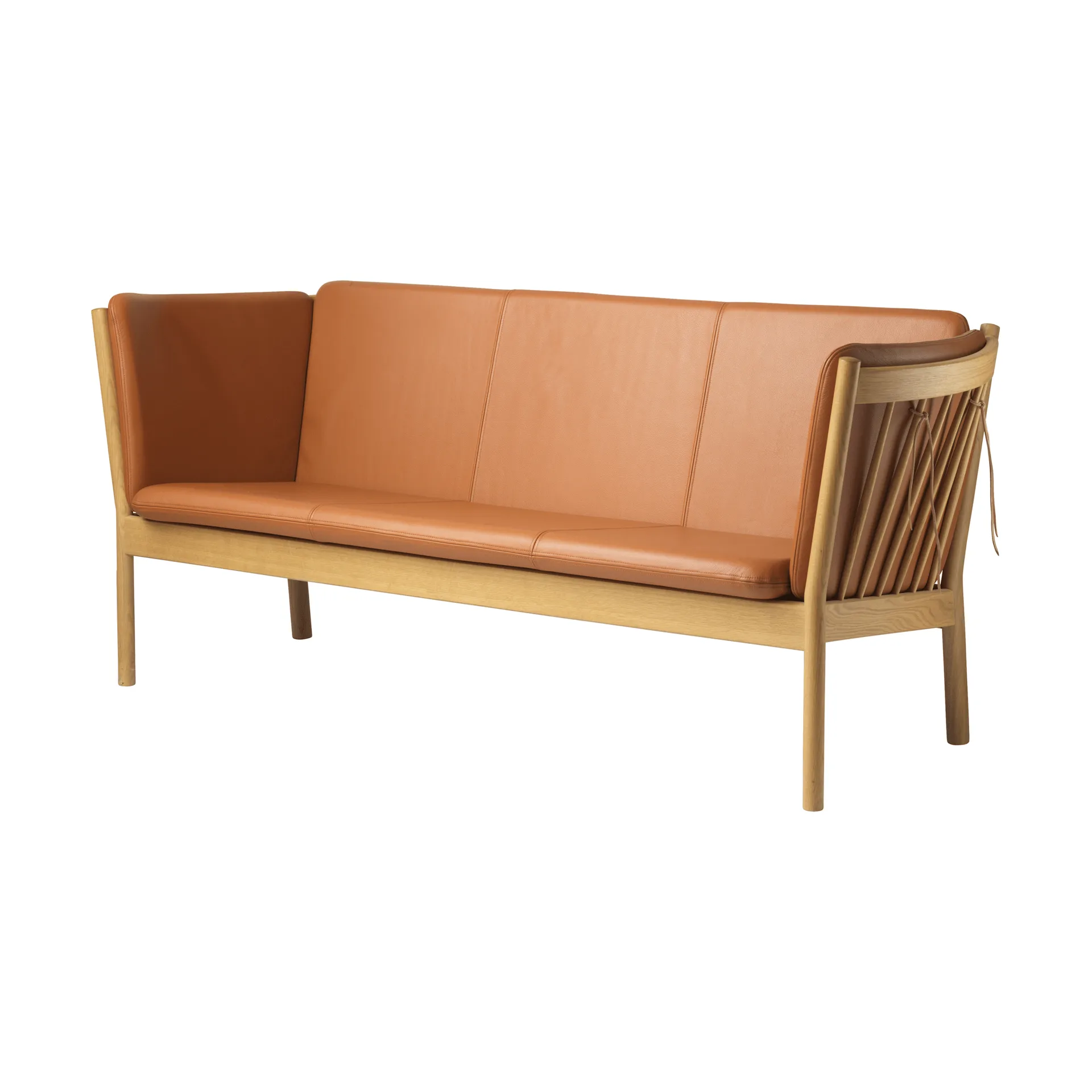 J149 Sofa, Leder cognac-lackierte Eiche, 3-Sitzer FDB Møbler