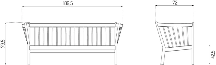 J149 Sofa - Stoff braun lackierte Eiche, 3-Sitzer - FDB Møbler