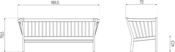 J149 Sofa - Stoff dunkelgrau-lackierte Eiche, 3-Sitzer - FDB Møbler