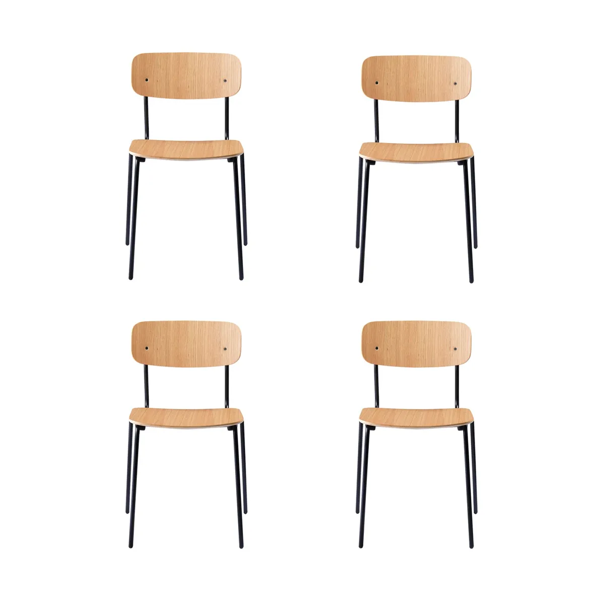 J182 Holmen Stuhl 4-teilig, Oak Furnier-black legs FDB Møbler