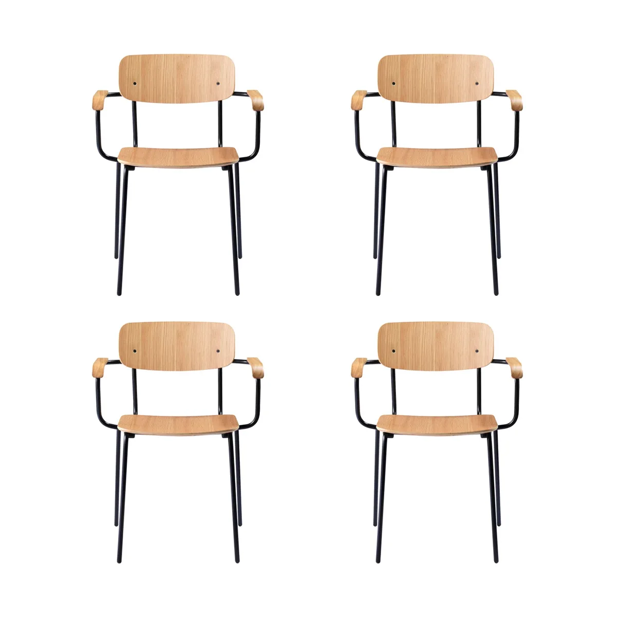 J183 Holmen Armlehnstuhl 4-teilig, Oak Furnier-black legs FDB Møbler