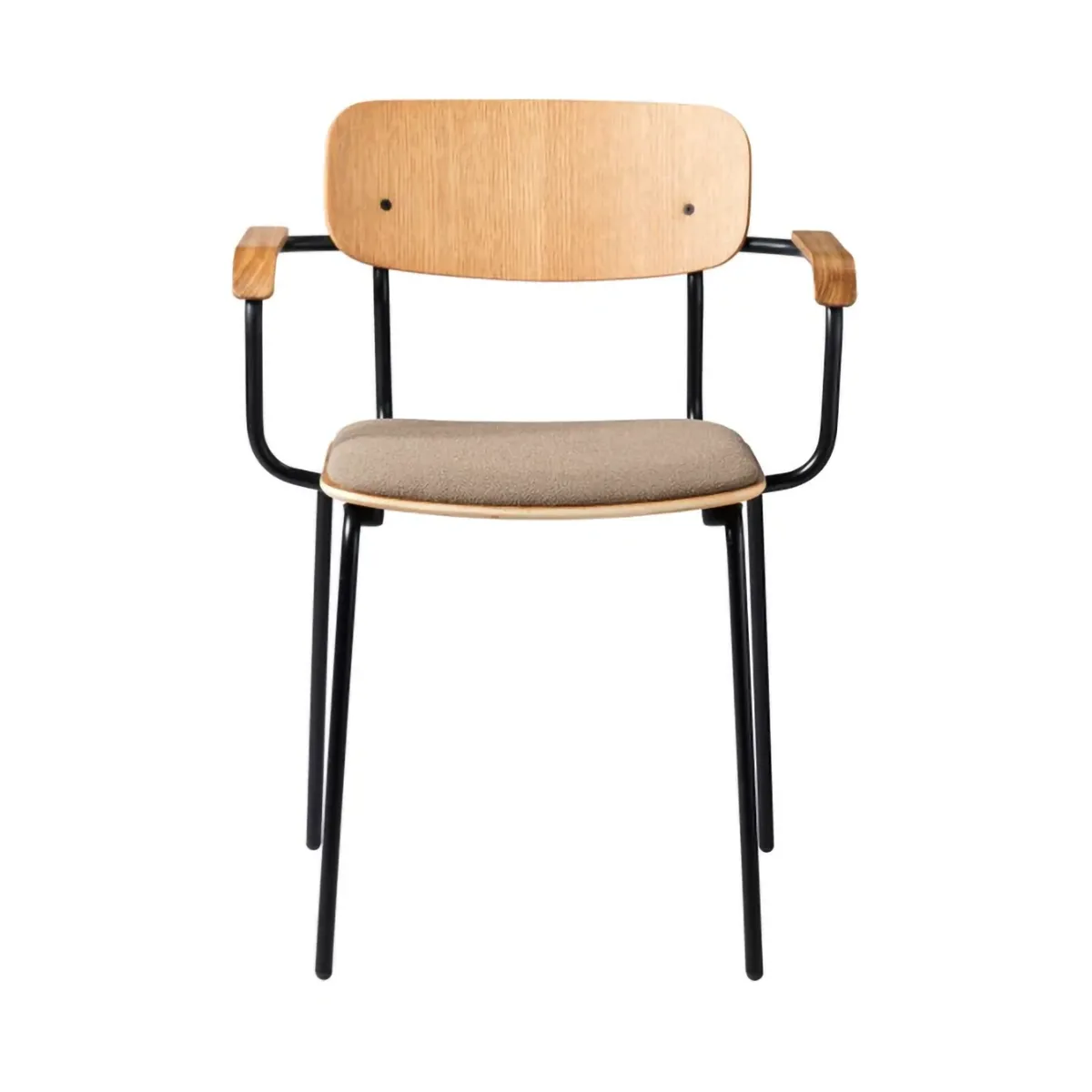 J183 Holmen Armlehnstuhl, Oak Furnier-black legs-taupe FDB Møbler