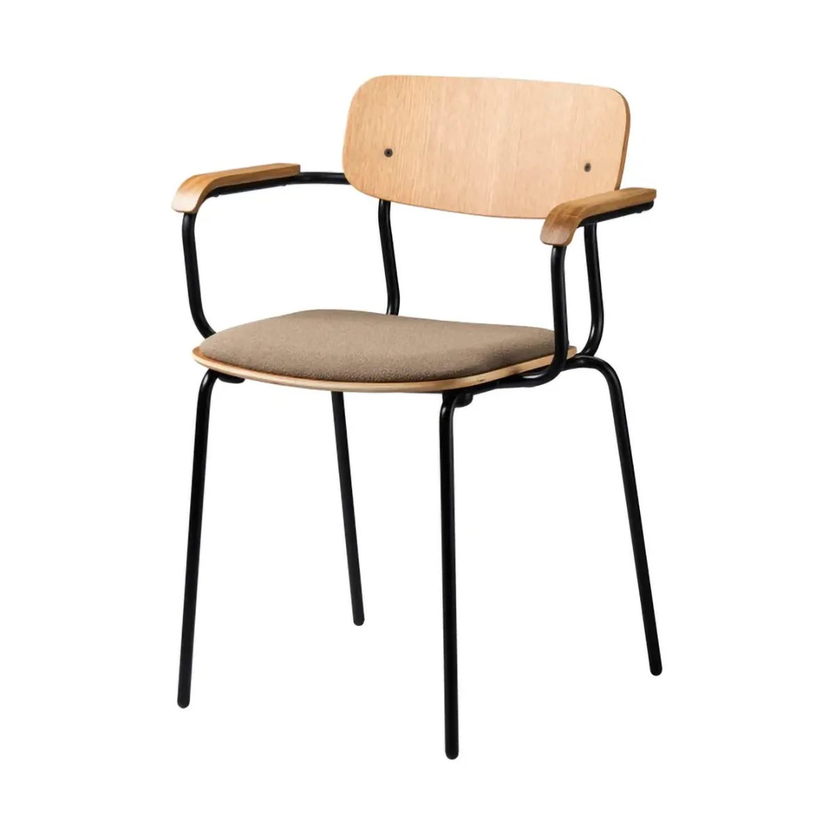 J183 Holmen Armlehnstuhl, Oak Furnier-black legs-taupe FDB Møbler