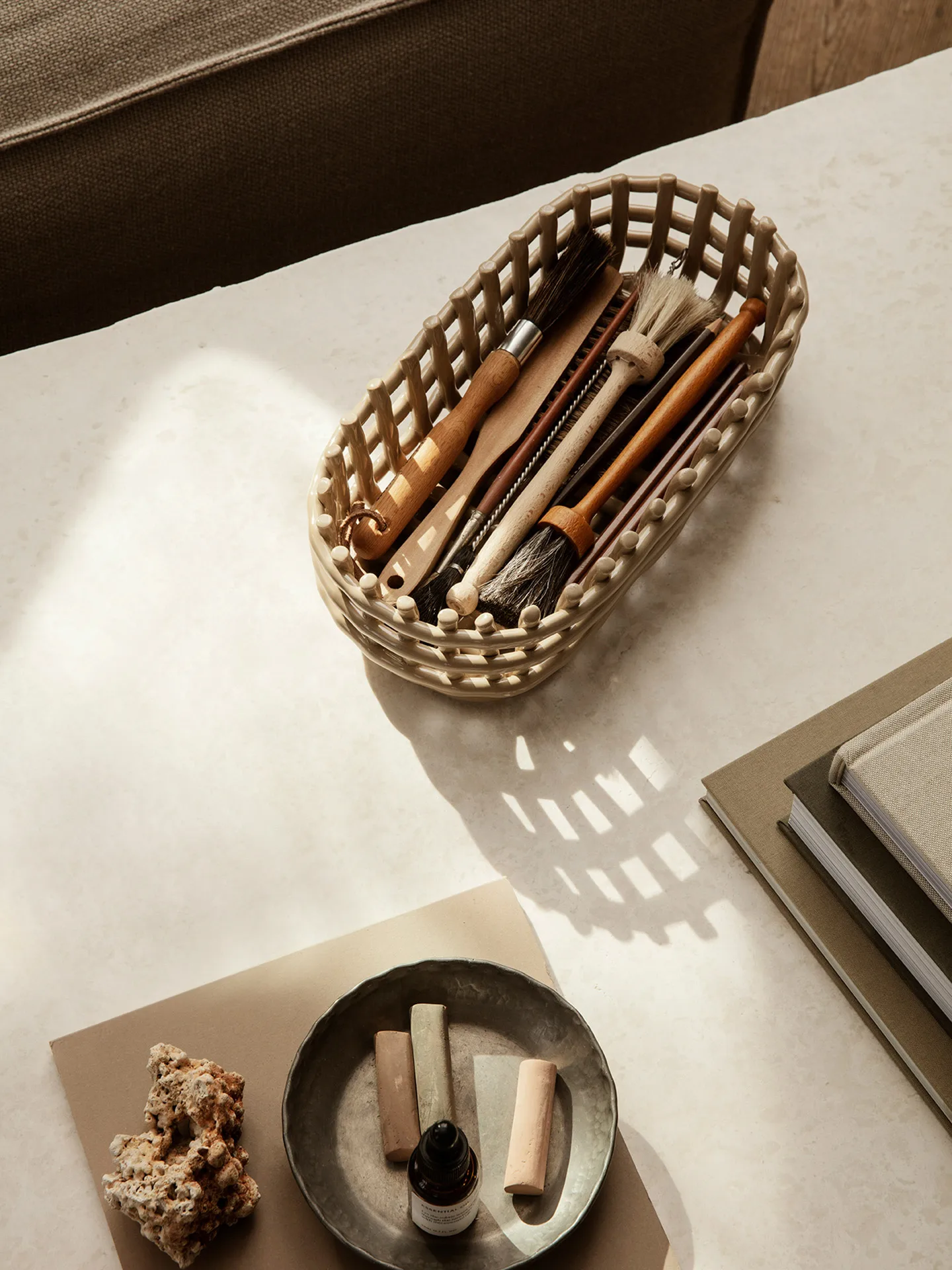 Ceramic geflochtener Korb oval 15 x 30cm, Cashmere Ferm Living