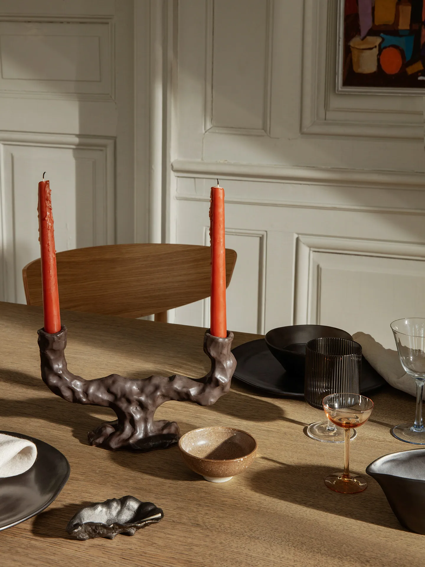 Dito Kerzenhalter doppelt, Dark Brown Ferm Living