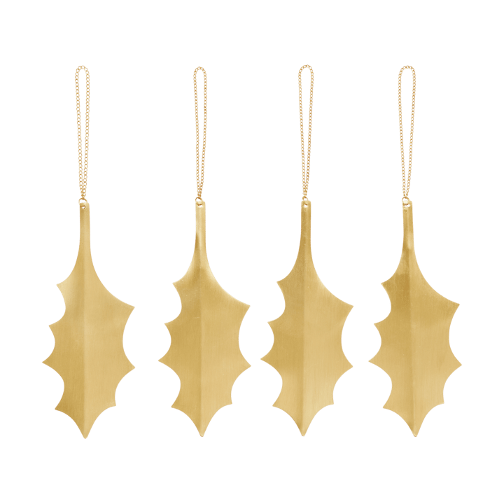 Holly Blatt Dekorationsanhänger 13,5 cm 4er-Pack - Brass - Ferm Living
