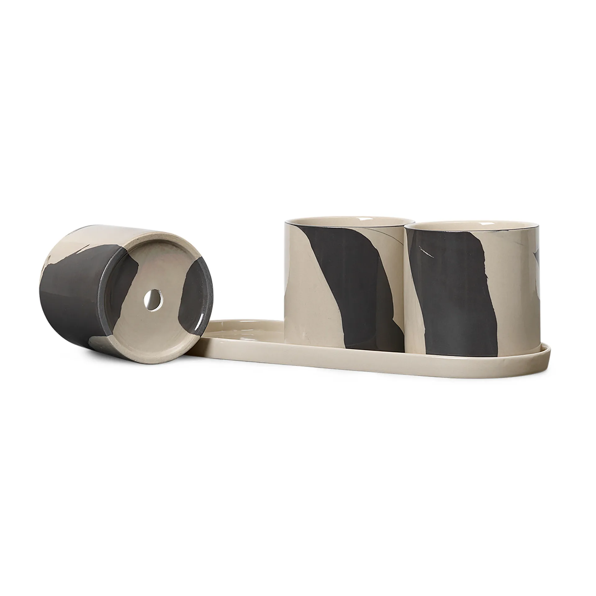 Inlay Kräuterblumentopf mit Untersetzer 4-teilig, Sand-brown Ferm Living