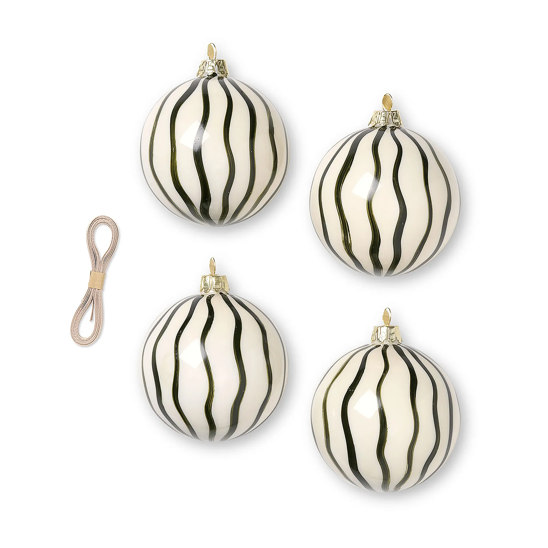 Lines Weihnachtskugel Ø8cm 4er Pack, Grün Ferm Living
