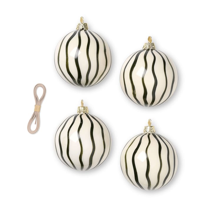Lines Weihnachtskugel Ø8cm 4er Pack - Grün - Ferm LIVING