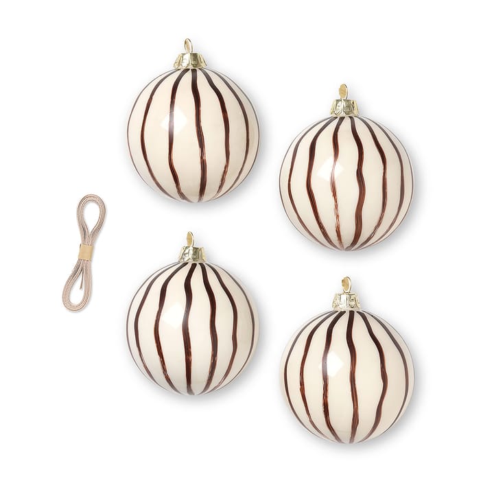 Lines Weihnachtskugel Ø8cm 4er Pack - Rot -braun - Ferm LIVING