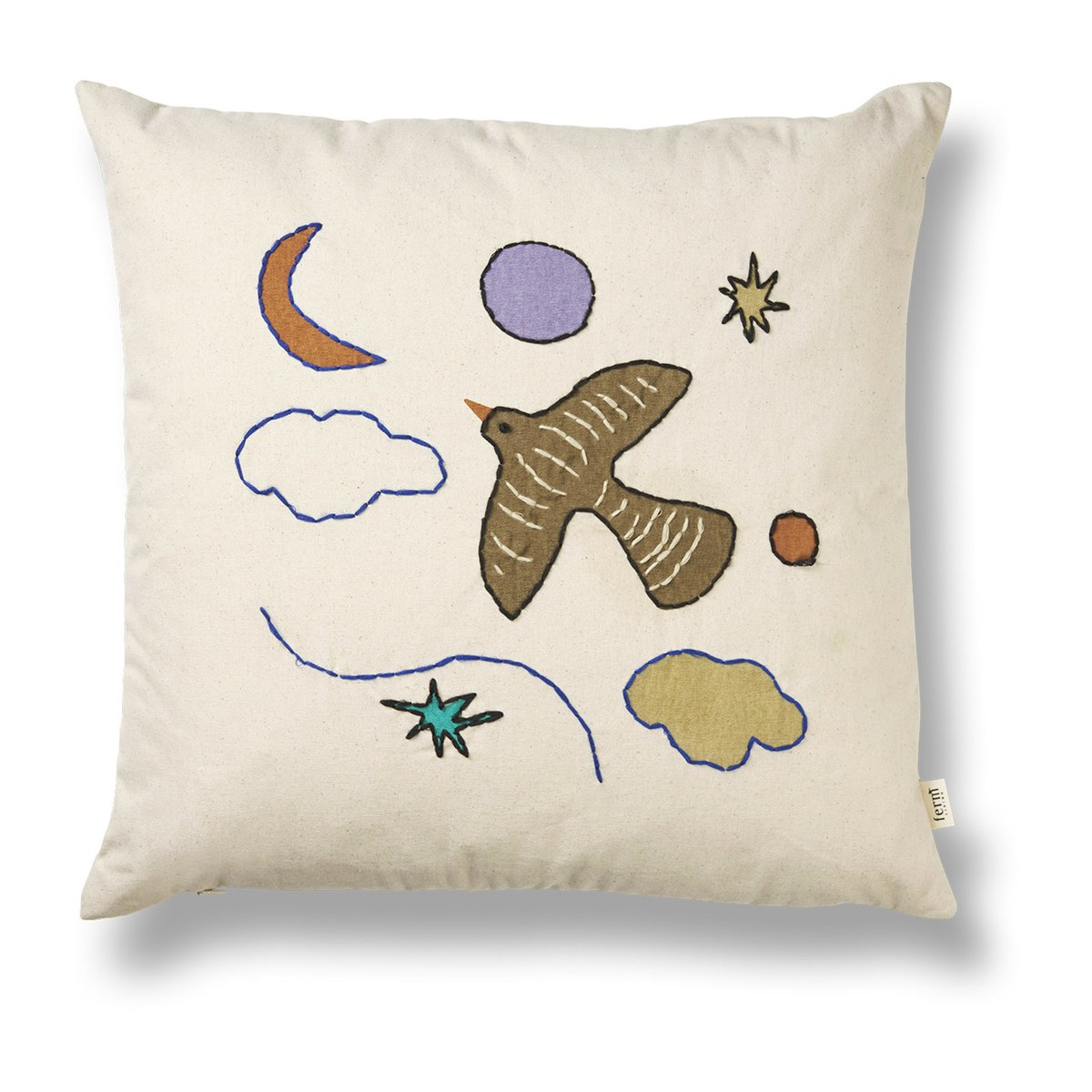 Ferm Living Naive Kissen 40 x 40cm Bird | Skandinavisches Design | Zier- & Dekokissen | Beige