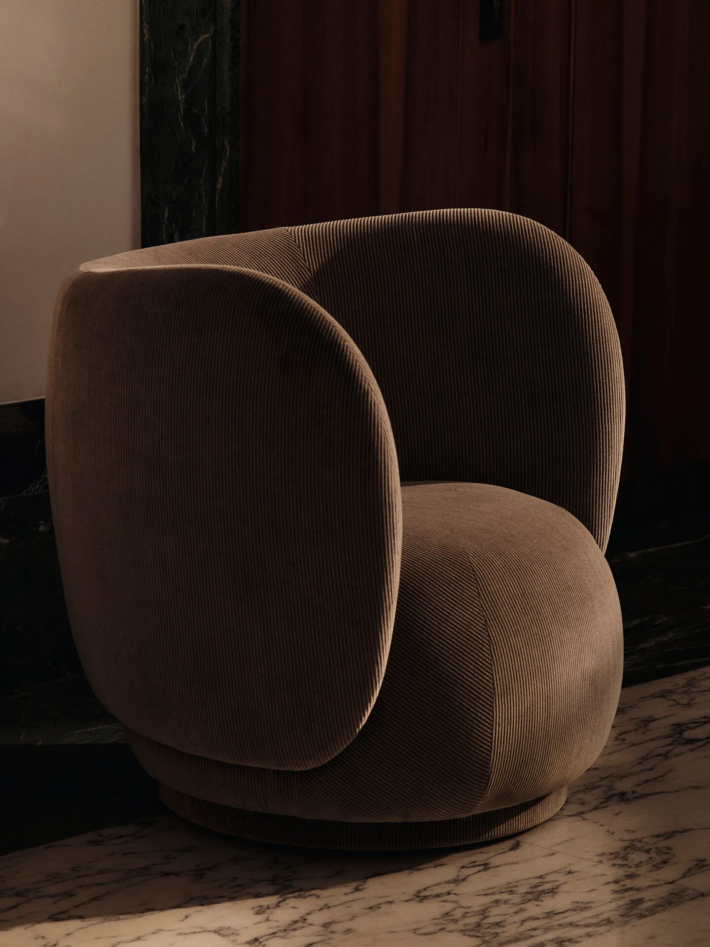 Rico lounge chair Sessel, Devoré velvet-Flint grey Ferm Living