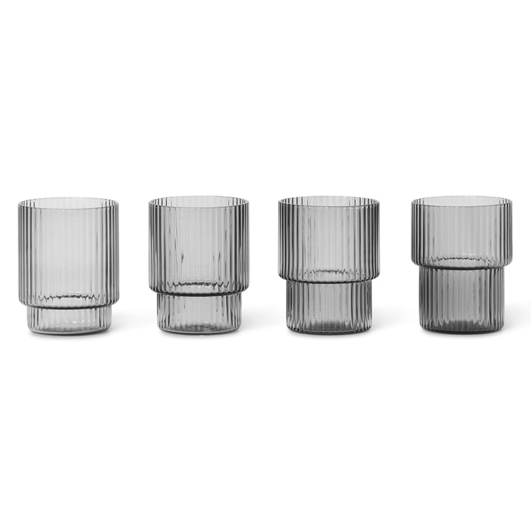 Ferm Living Ripple Glas small 6cl 4er Pack Smoked grey