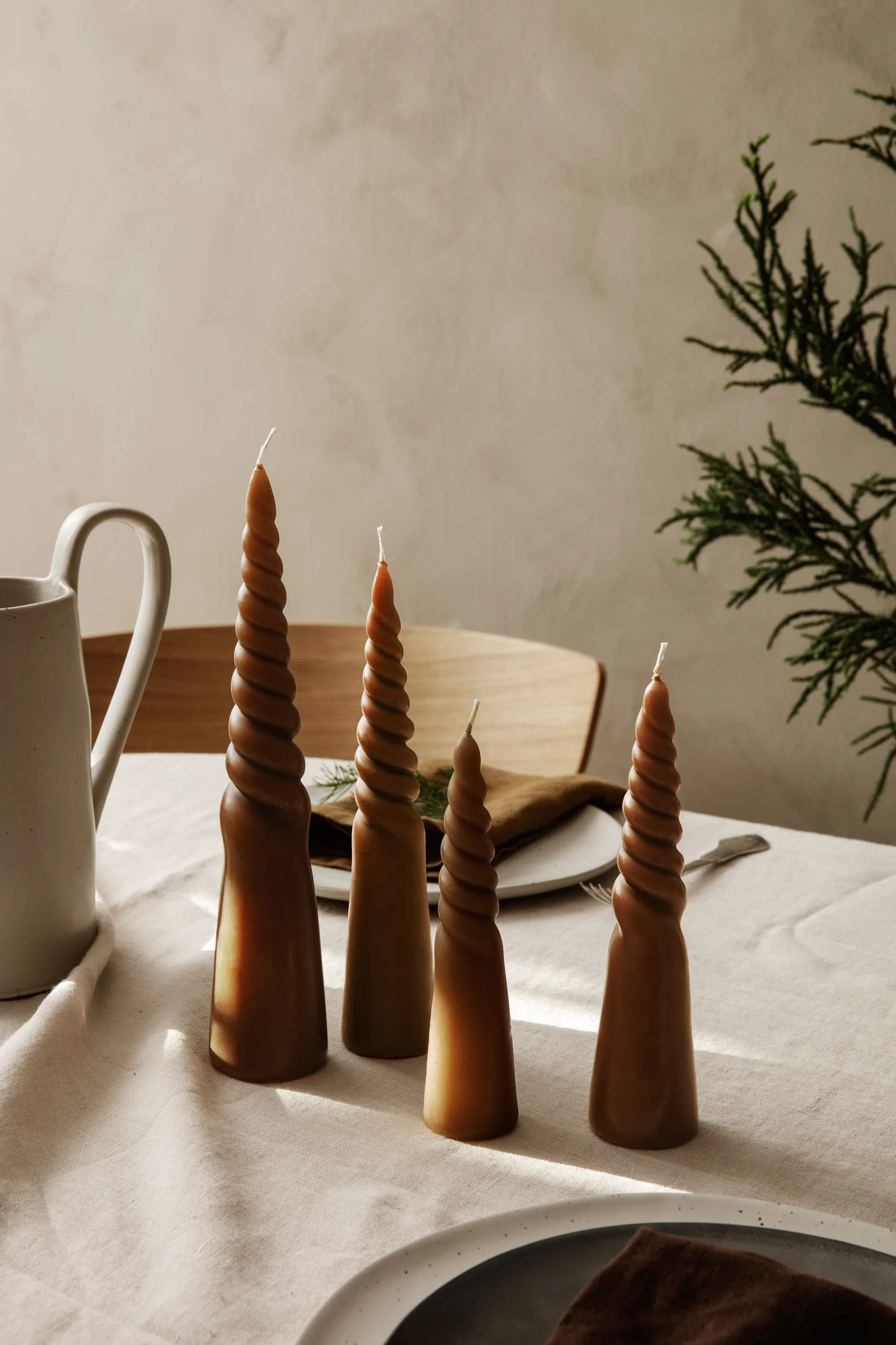 Twisted candles gedrehte Kerze 4er Pack, Amber Ferm Living