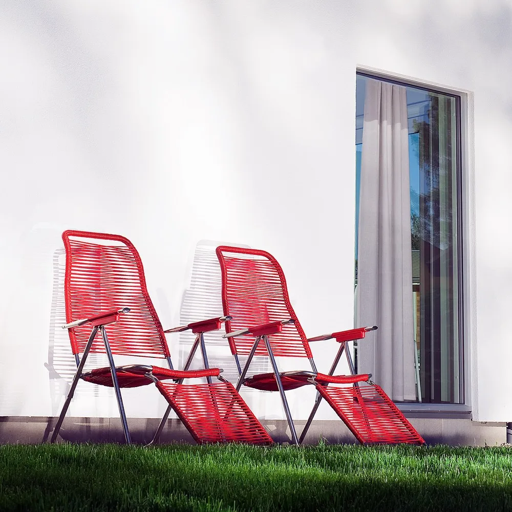 Spaghetti Sonnenliege mit Fußstütze, Rot Fiam