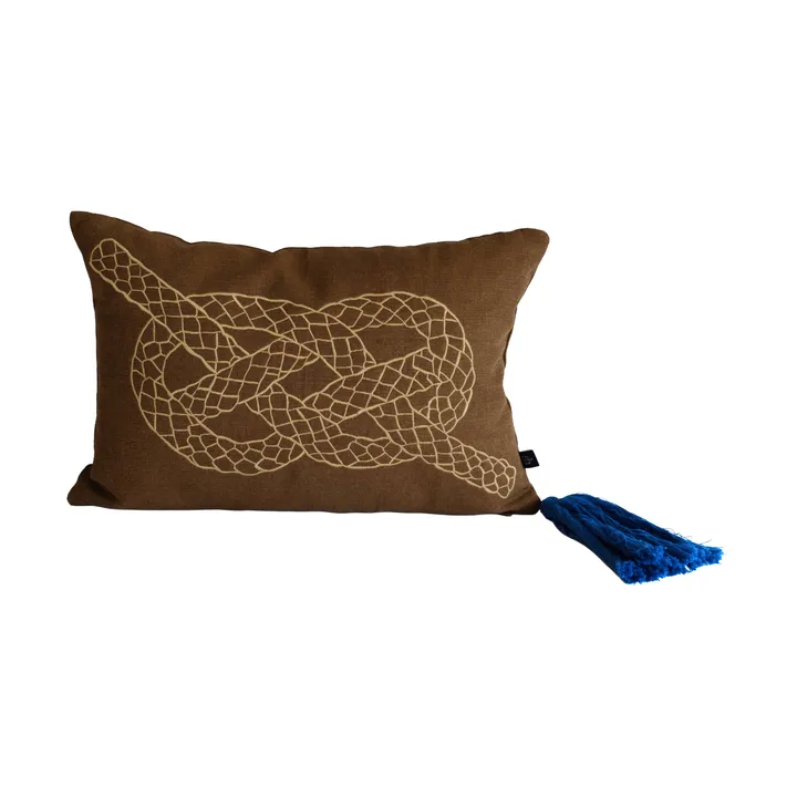 Knop Dekorationskissen - Braun-Gold-Blau, 27x40 cm - Fine Little Day