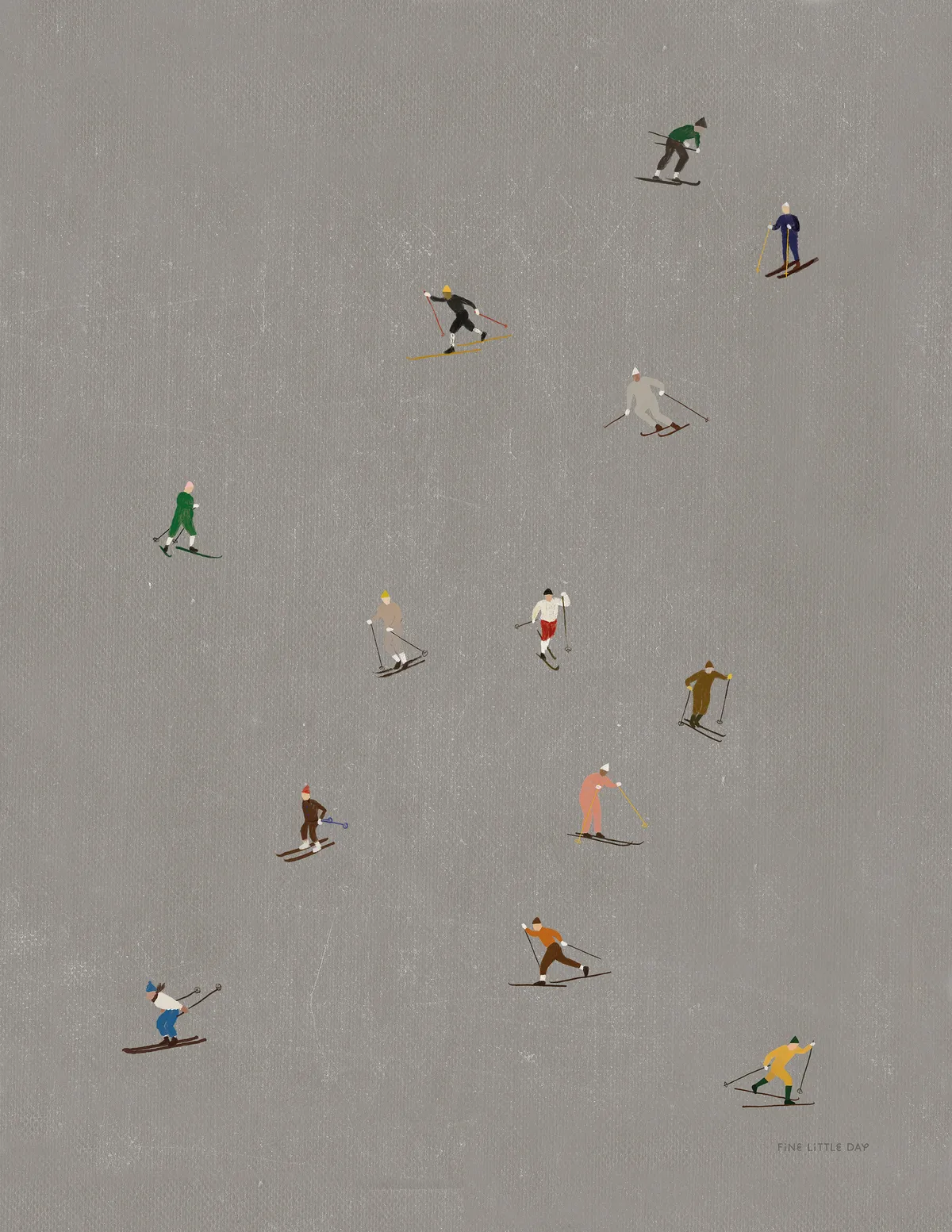 Fine Little Day Skiers Poster 40 x 50cm Grau