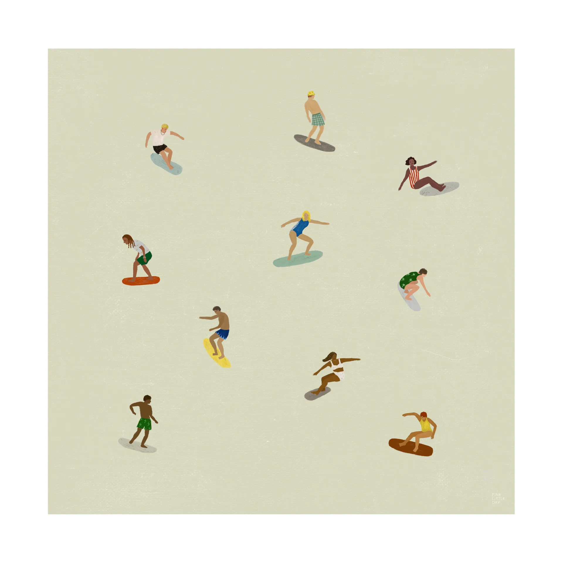 Surfers Poster, Beige, 40x40 cm Fine Little Day