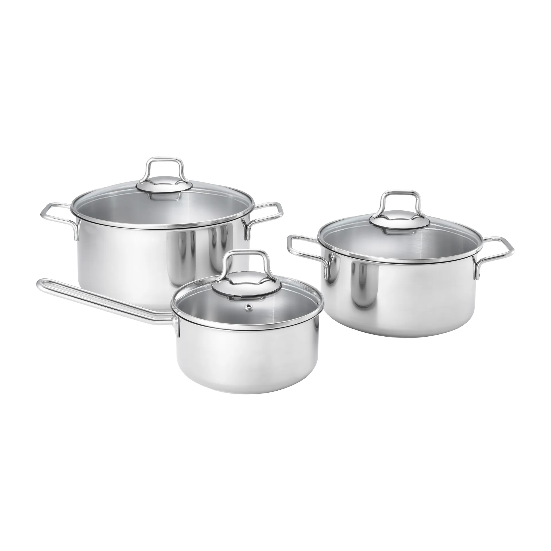 Fiskars Topfset mit Glasdeckel 3 Teile, Edelstahl Fiskars