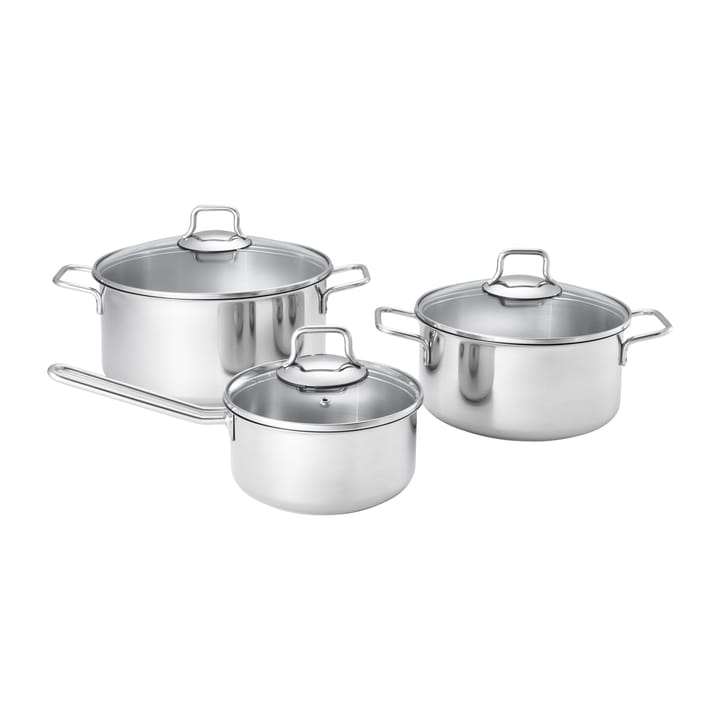 Fiskars Topfset mit Glasdeckel 3 Teile, Edelstahl Fiskars