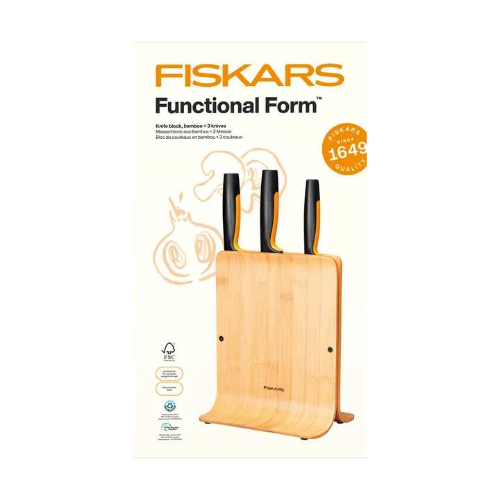 Functional Form Messer-Set mit Messerblock - Bambus, 4-teilig - Fiskars